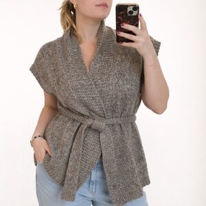 Merona Wool Blend Belted Sweater Vest Cardigan Size L Cozy Knit